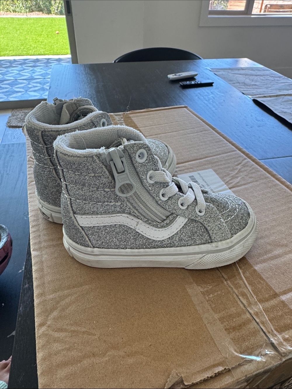 Vans Kids' Glitter High-Top Sneakers in Silver with White Stripe